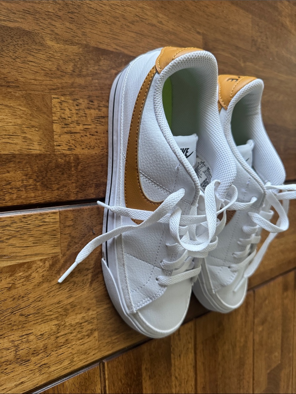 Nike White Sneakers with Mustard/Yellow Swoosh